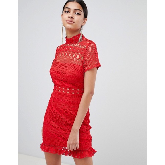 ASOS Dresses & Skirts - NWT ASOS Love Triangle Red Crochet Mini Dress